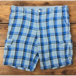 Tommy Bahama Relax Mens Blue Plaid Cargo Shorts 35